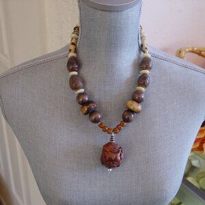 Carved Bone Rabbit Pendant on Boho Necklace